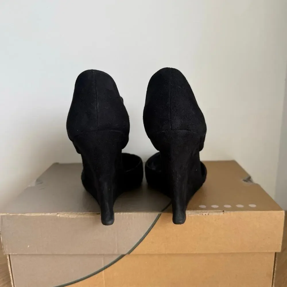 Tory Burch Saray Black Suede Pointed Toe Women Wedge Heel- SZ 10